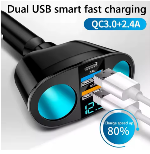 Car Cigarette Lighter Socket Splitter 12V with voltage display