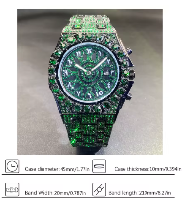Hip Hop Green Diamond Watch