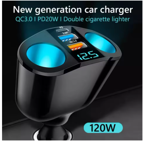 Car Cigarette Lighter Socket Splitter 12V with voltage display