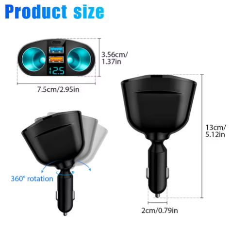 Car Cigarette Lighter Socket Splitter 12V with voltage display