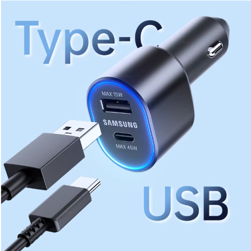 60W Samsung Car Charger With USB Type C Cord