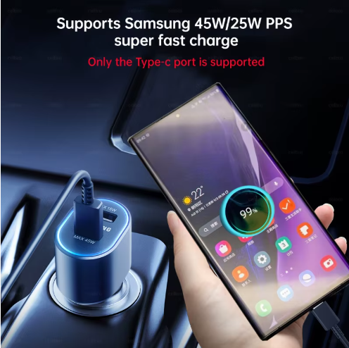 60W Samsung Car Charger With USB Type C Cord