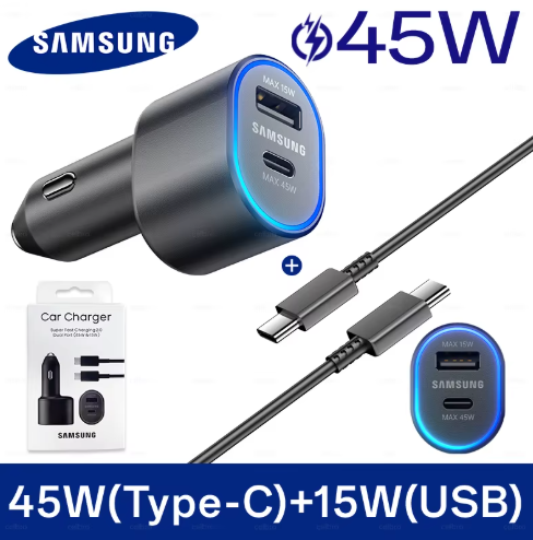 60W Samsung Car Charger With USB Type C Cord