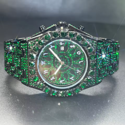 Hip Hop Green Diamond Watch