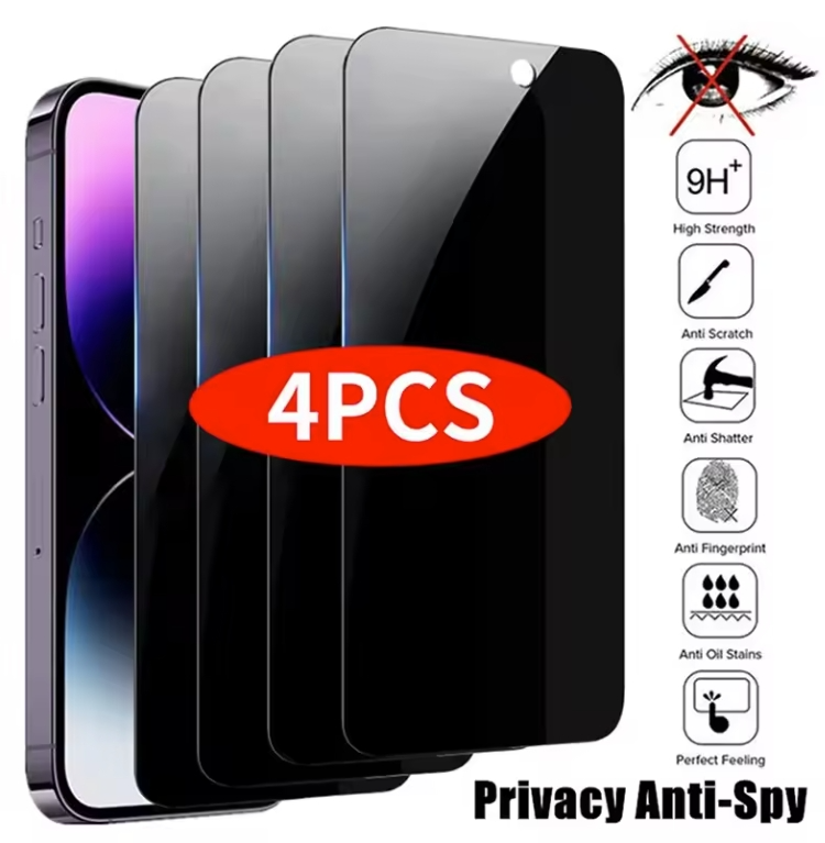 4PCS Privacy Screen Protector For iPhone 14 Pro Max 16 Pro Anti-Spy Glass For iPhone 13 15 12 11 Pro Max 13 Mini